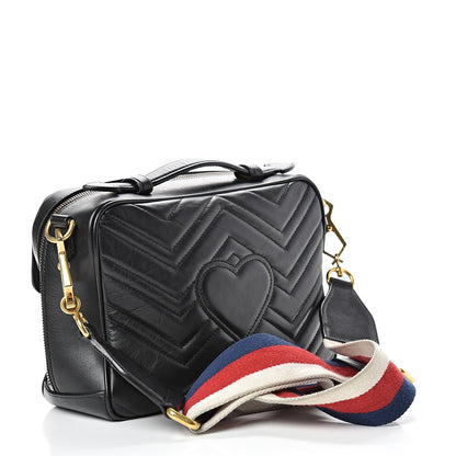 Gucci Calfskin Matelasse Sylvie Web Small GG Marmont Top Handle Shoulder Bag Black 2 of 16