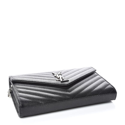 Saint Laurent Grain De Poudre Matelasse Chevron Monogram Chain Wallet Black 4 of 9