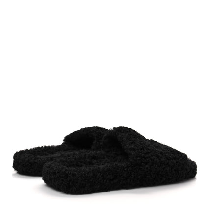 Balenciaga Faux Shearling Political Campaign Logo Slide Sandals 41 Black White Red 4 of 6