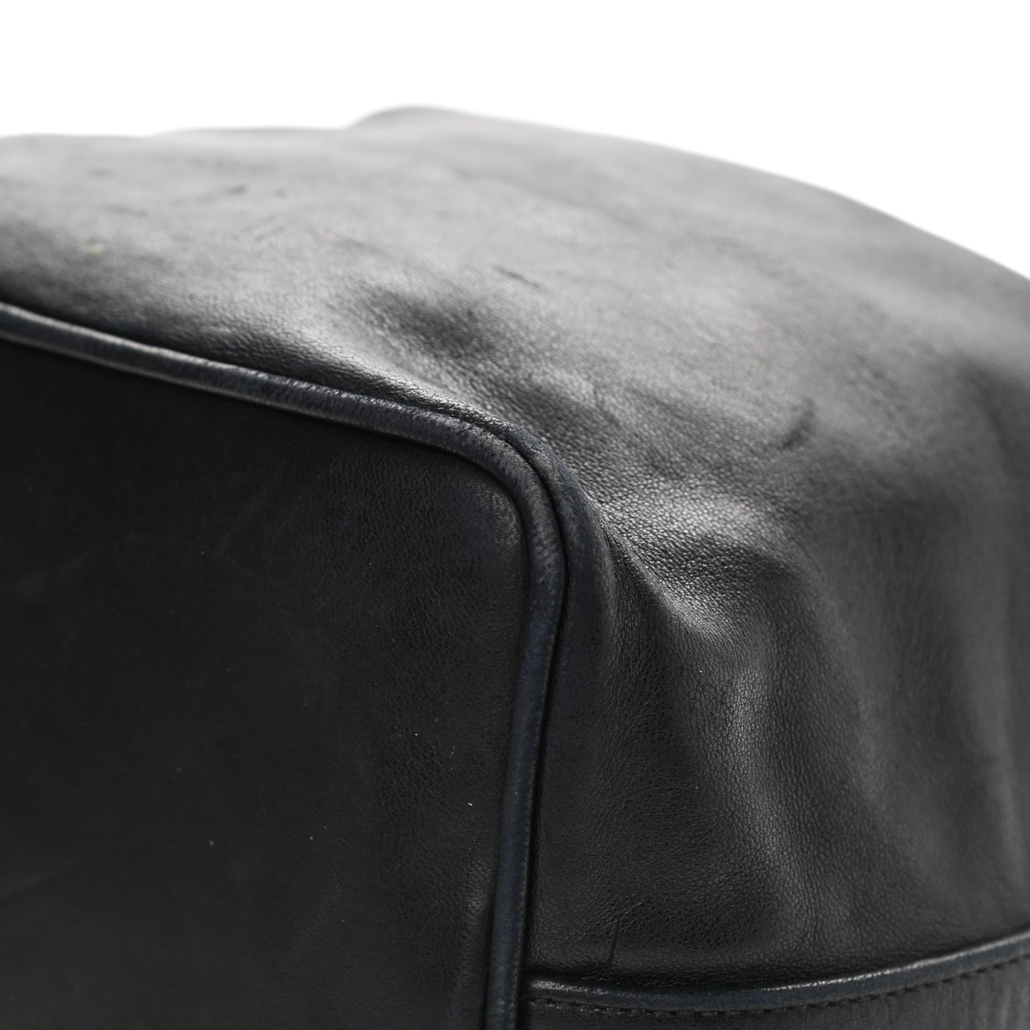 Lambskin CC Stitched Drawstring Bucket Bag Black
