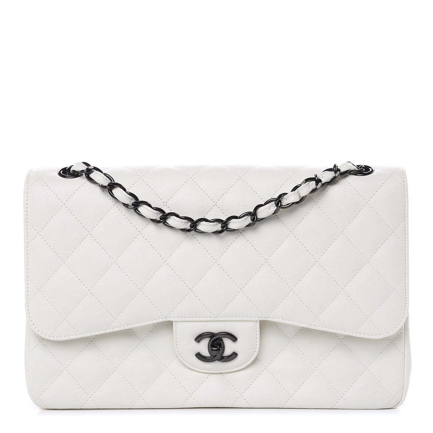 Calfskin Quilted Jumbo Double Flap White