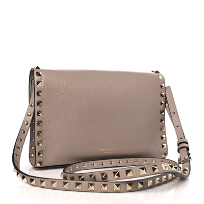 Valentino Garavani Pebbled Calfskin Medium Rockstud Flip Lock Crossbody Bag Poudre 3 of 9