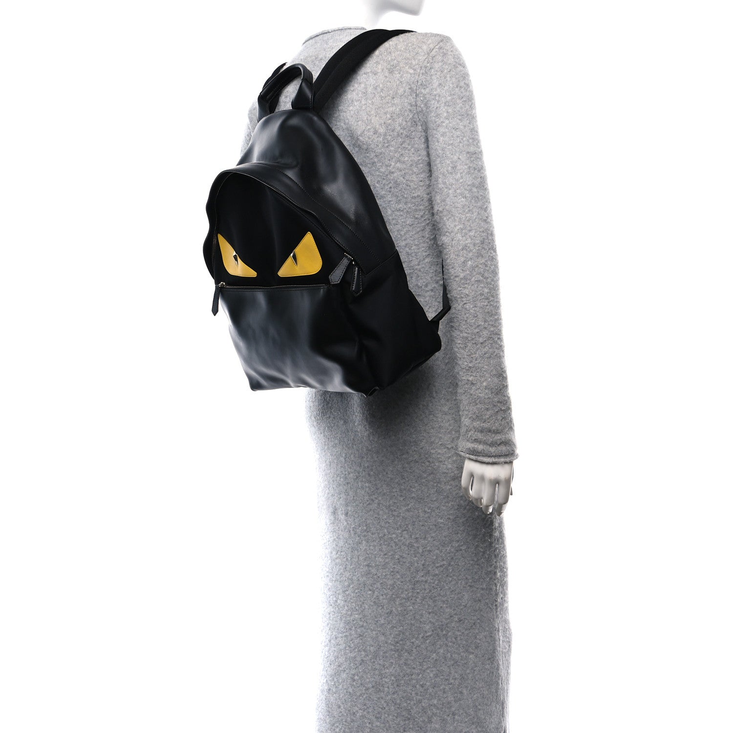 Fendi Nylon Vitello Liberty Vitello Dolce Monster Eyes Rounded Backpack Black Sunflower 3 of 11