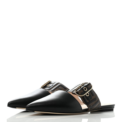 Fendi Vitello FF Embossed Buckle Flat Mules 37 Maya Black 3 of 7