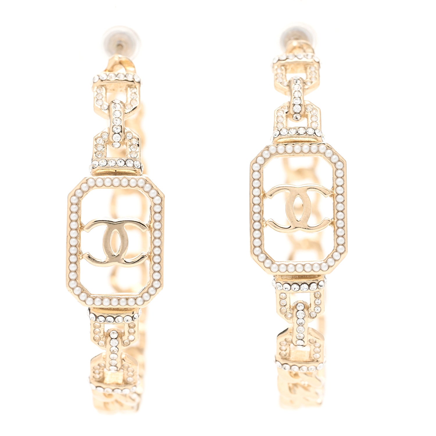 Chanel Crystal CC Vendome Hoop Earrings Gold 1 of 4
