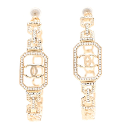 Chanel Crystal CC Vendome Hoop Earrings Gold 1 of 4