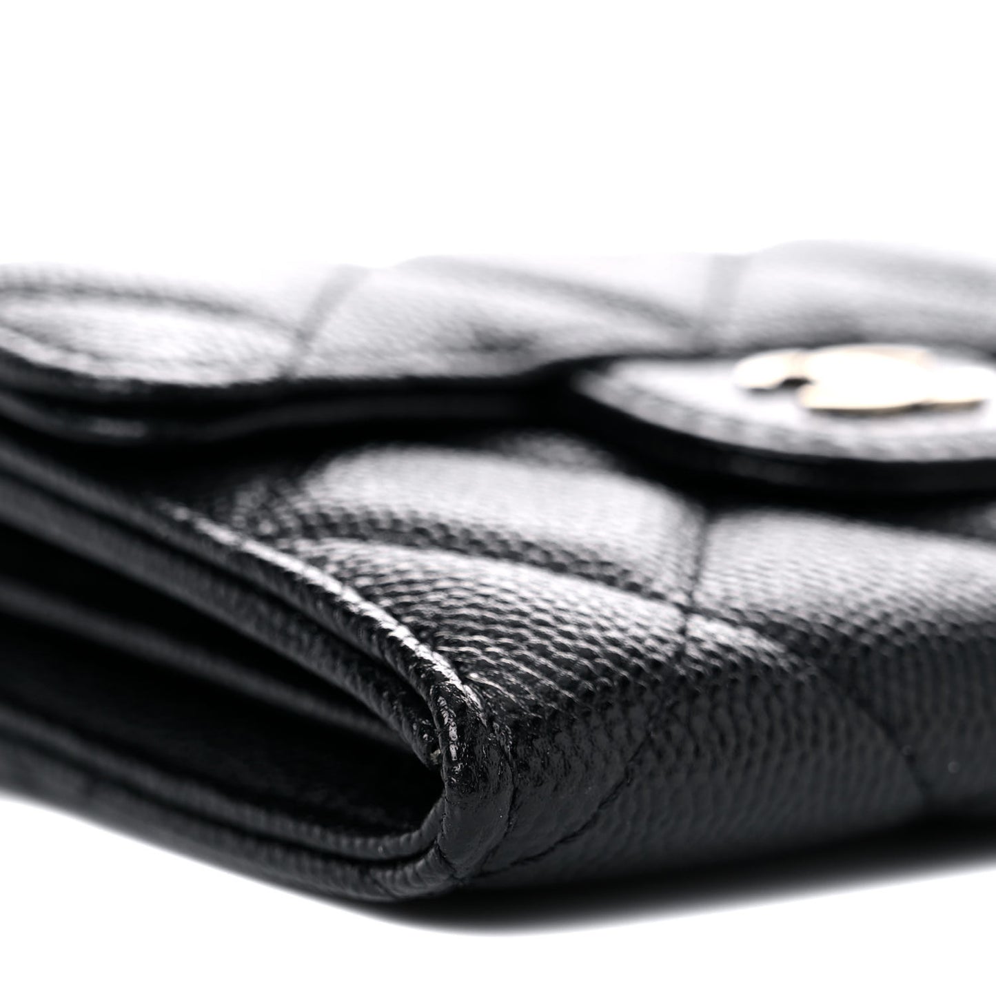 Caviar Quilted Flap Card Holder On Chain Black