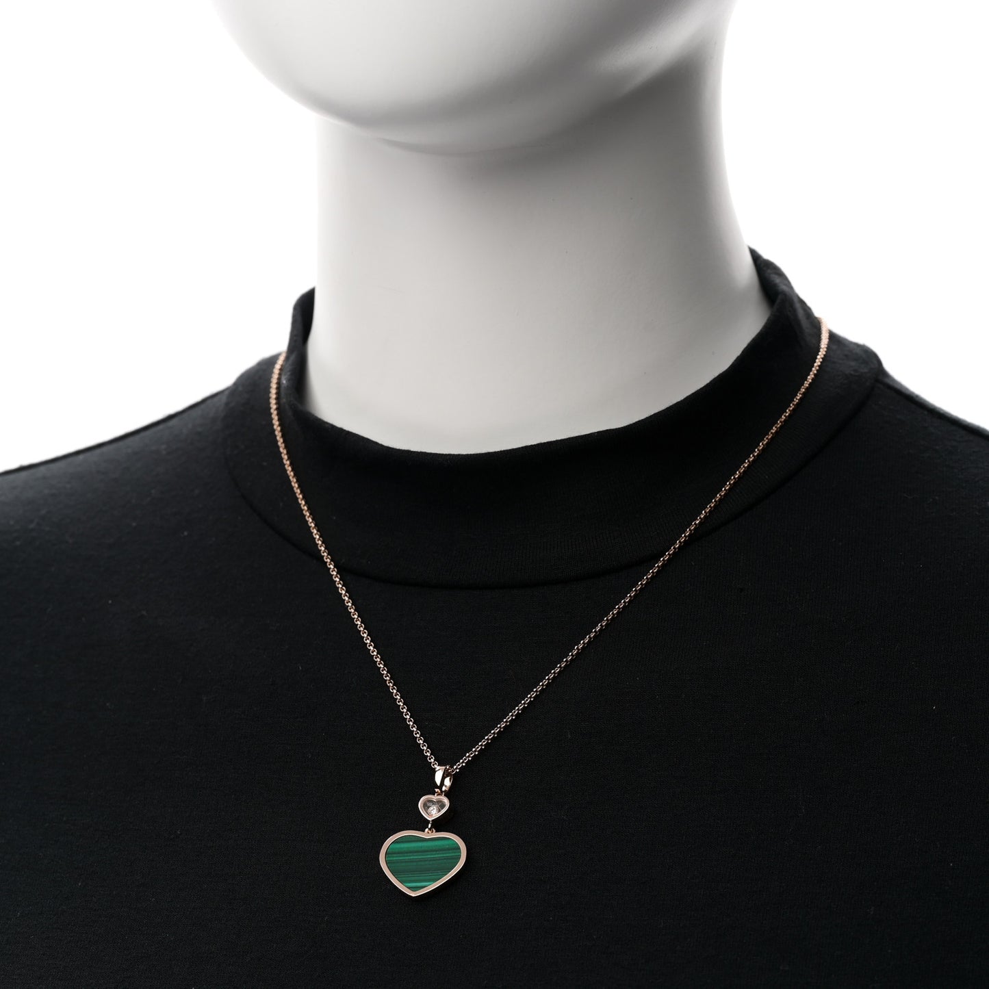 18K Rose Gold Diamond Malachite Happy Hearts Pendant Necklace