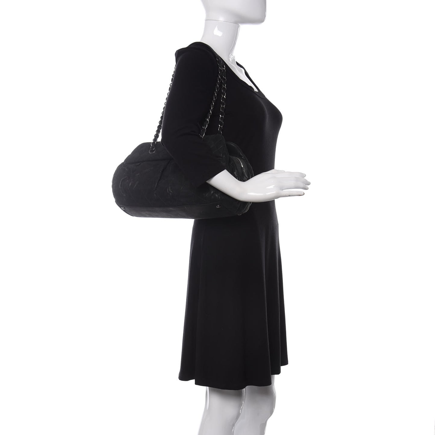 Iridescent Calfskin Chic Quilt Bowling Bag Black
