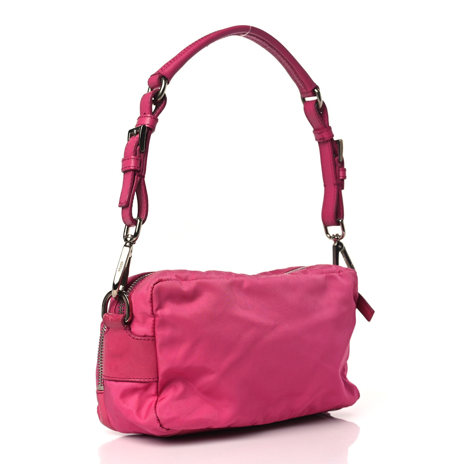 Prada Tessuto Nylon Saffiano Double Pocket Shoulder Bag Pink 3 of 10