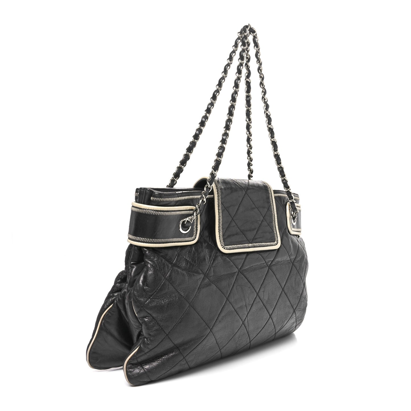 Lambskin Quilted Mademoiselle Accordion Tote Black