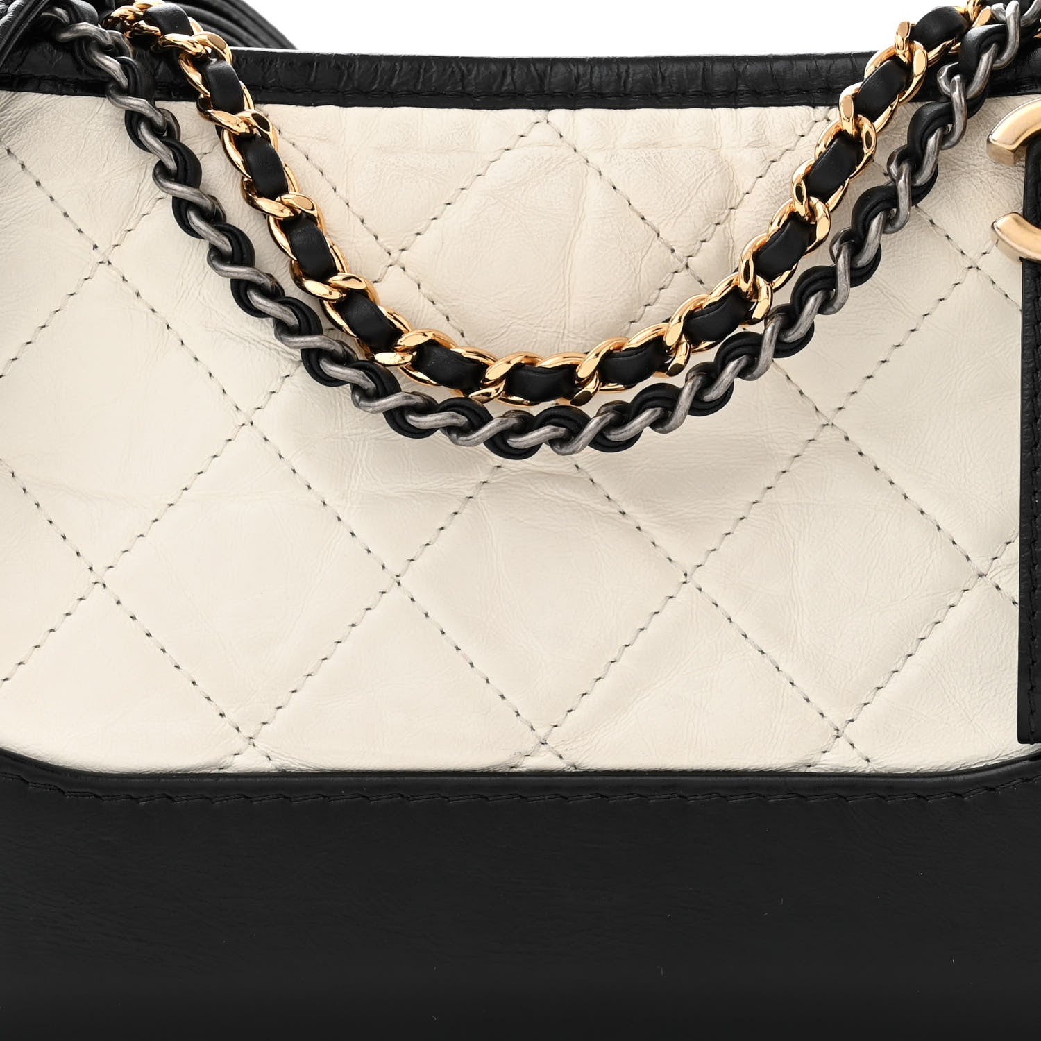Chanel Aged Calfskin Quilted Small Gabrielle Hobo Black White 8 of 12