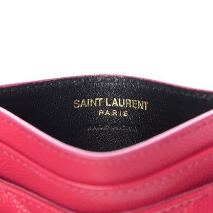 Saint Laurent Grain De Poudre Matelasse Chevron Monogram Credit Card Case Fresh Fuxia 6 of 7