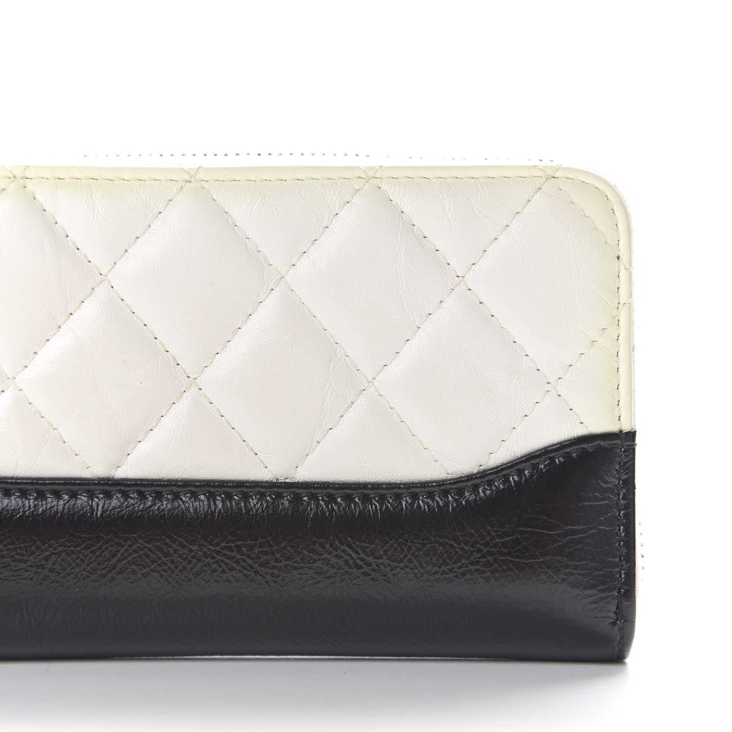 Chanel Aged Calfskin Quilted Small Gabrielle Zip Around Wallet White Black 6 of 12