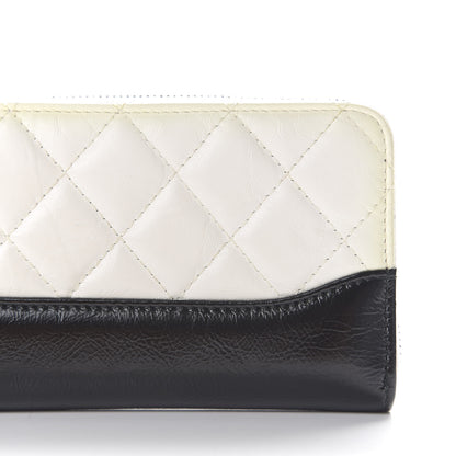 Chanel Aged Calfskin Quilted Small Gabrielle Zip Around Wallet White Black 6 of 12