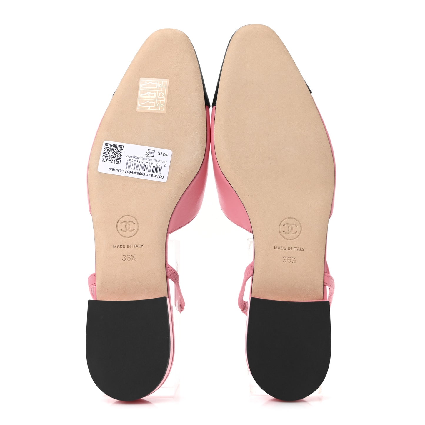 Calfskin Grosgrain Cap Toe CC Slingback Flats 36.5 Pink Black