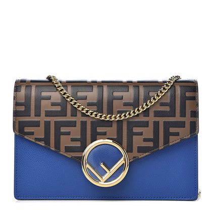 Fendi Vitello Cruise F is Fendi Bi-Color FF 1974 Embossed Medium Envelope Wallet On Chain Maya Black Blue Neon 1 of 10