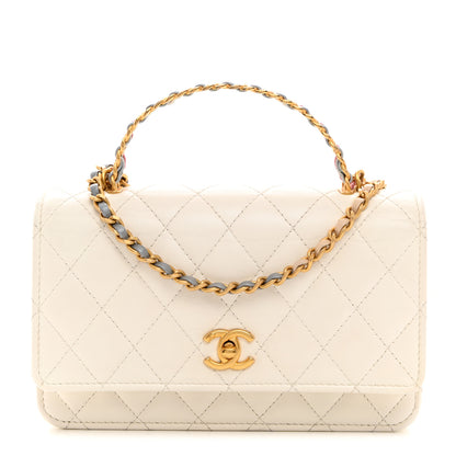 Chanel Shiny Calfskin Quilted Multicolor Top Handle Wallet On Chain WOC White 1 of 11
