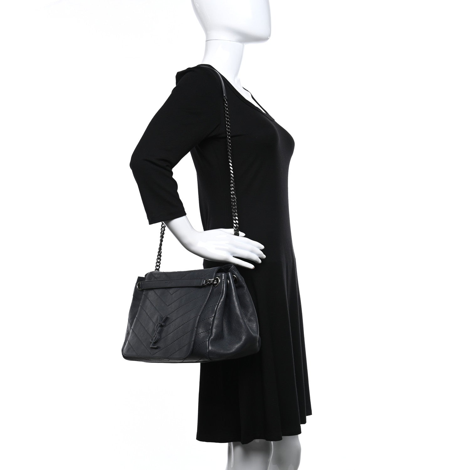 Saint Laurent Vintage Lambskin Chevron Monogram Medium Nolita Dark Smog 2 of 13