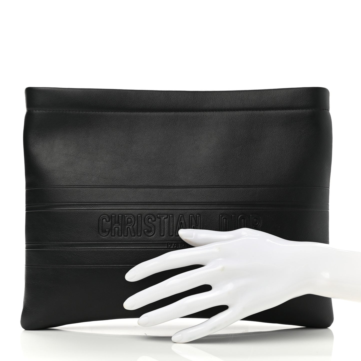 Calfskin Embossed Logo Zip Clutch Black