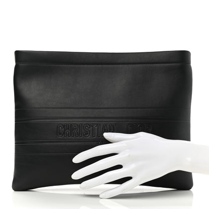 Christian Dior Calfskin Embossed Logo Zip Clutch Black 2 of 7