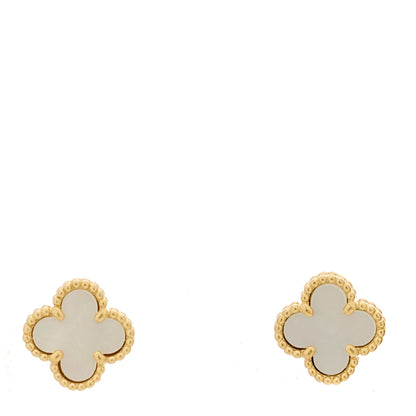 Van Cleef & Arpels 18K Yellow Gold Mother of Pearl Sweet Alhambra Earrings 1 of 5