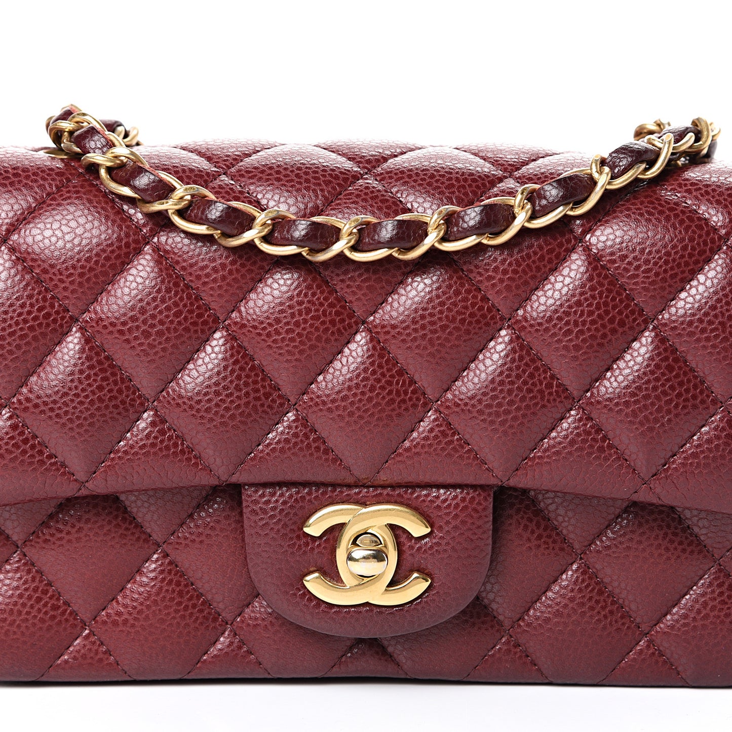 Caviar Quilted Mini Rectangular Flap Burgundy
