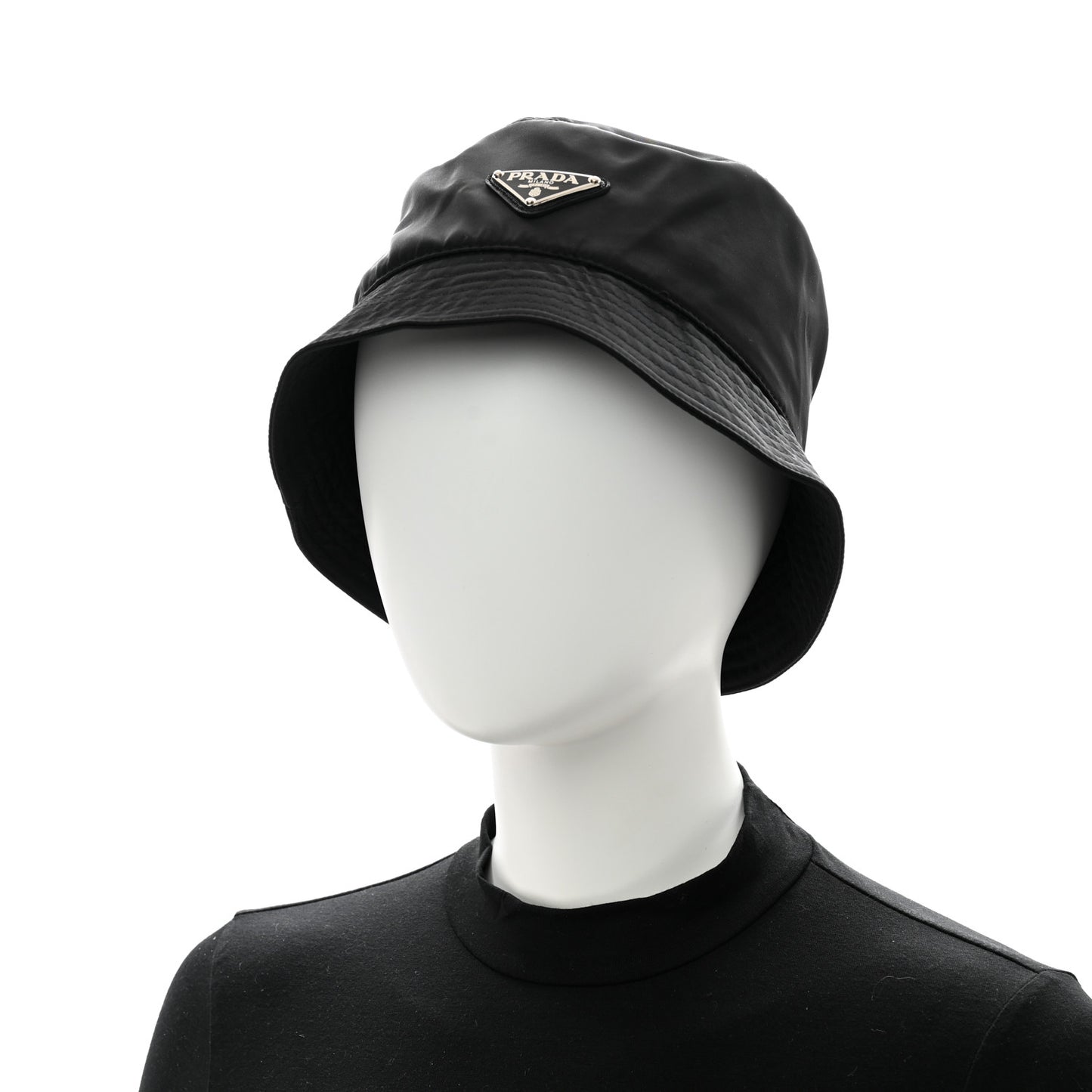 Nylon Metal Triangle Logo Womens Bucket Hat M Black