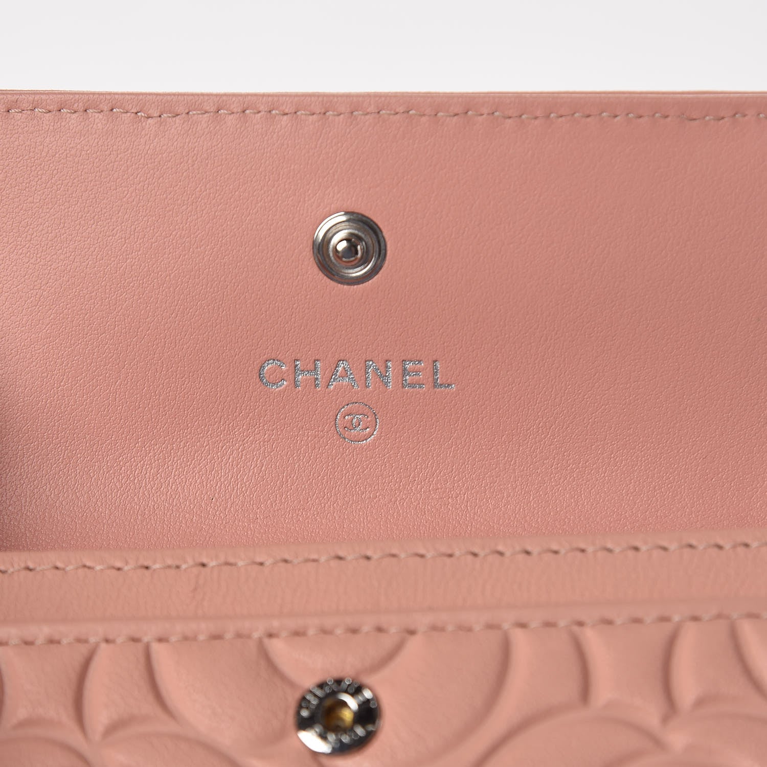 Chanel Goatskin Camellia Embossed Card Holder Wallet Light Pink 6 of 9