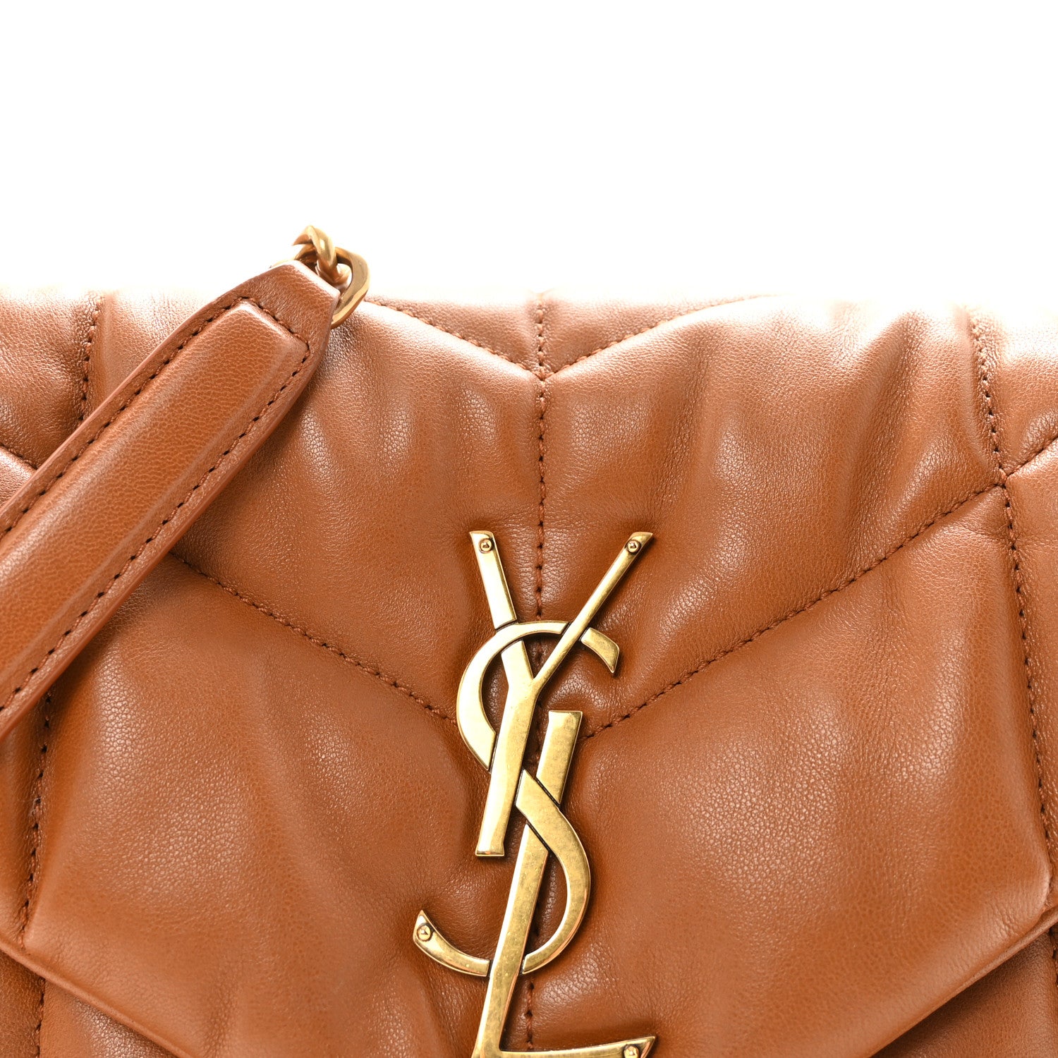 Saint Laurent Lambskin Quilted Toy Loulou Puffer Monogram Chain Satchel Dark Cork 7 of 9