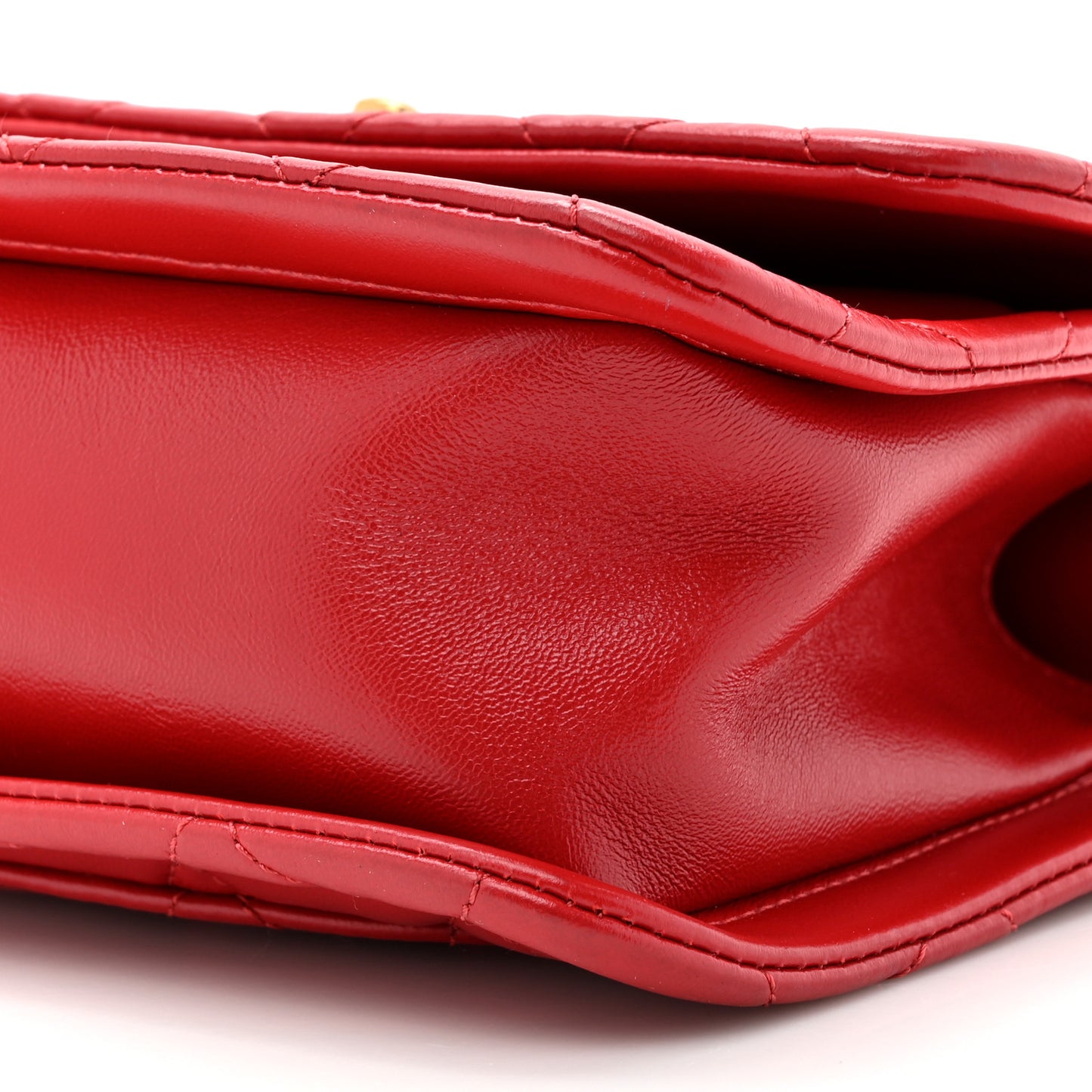 Shiny Lambskin Quilted Mini Flap Red