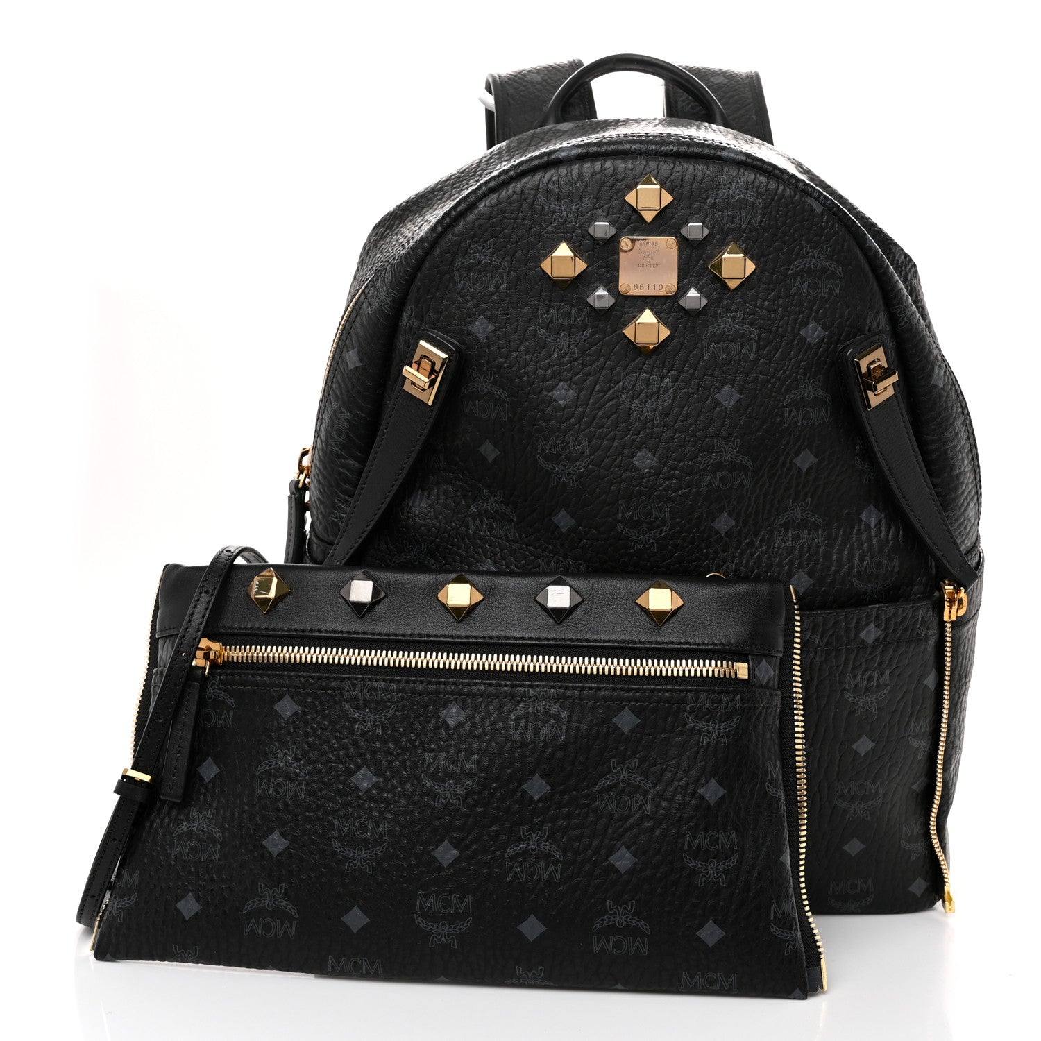 MCM Visetos Studded Medium Dual Stark Backpack Black 3 of 15