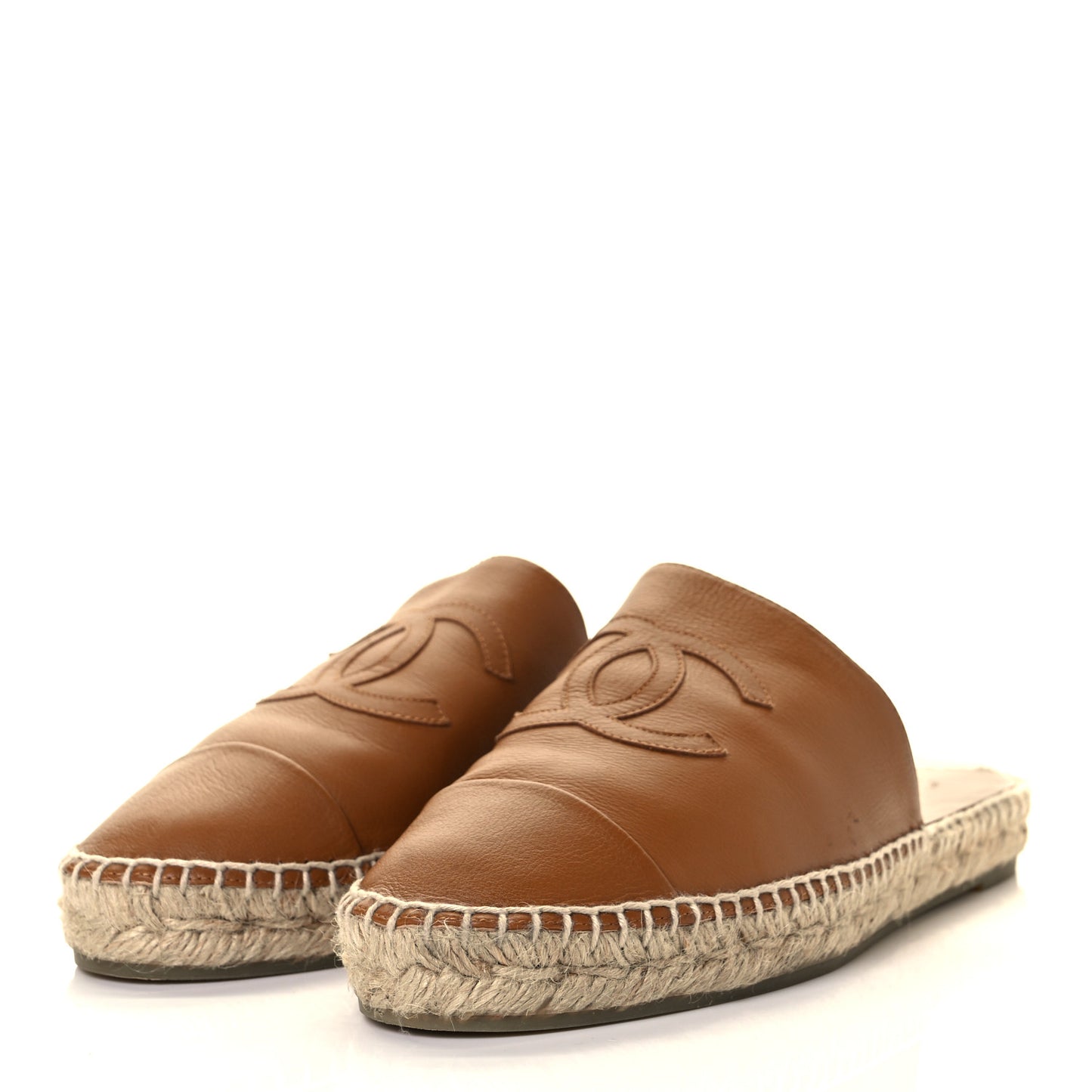 Calfskin CC Espadrille Mules 40 Light Brown