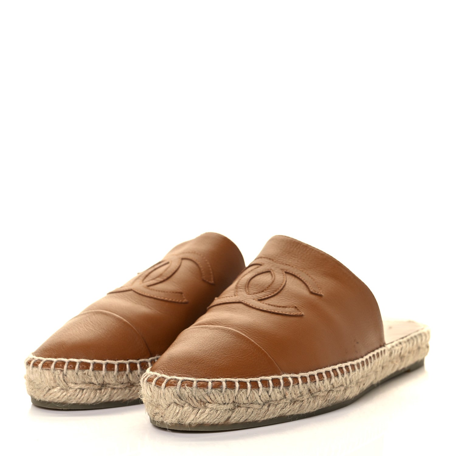 Chanel Calfskin CC Espadrille Mules 40 Light Brown 5 of 24