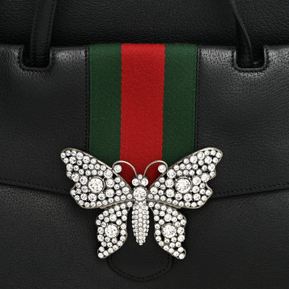 Gucci Grained Calfskin Web Crystal Butterfly Stripe Large Totem Top Handle Bag Black 8 of 11