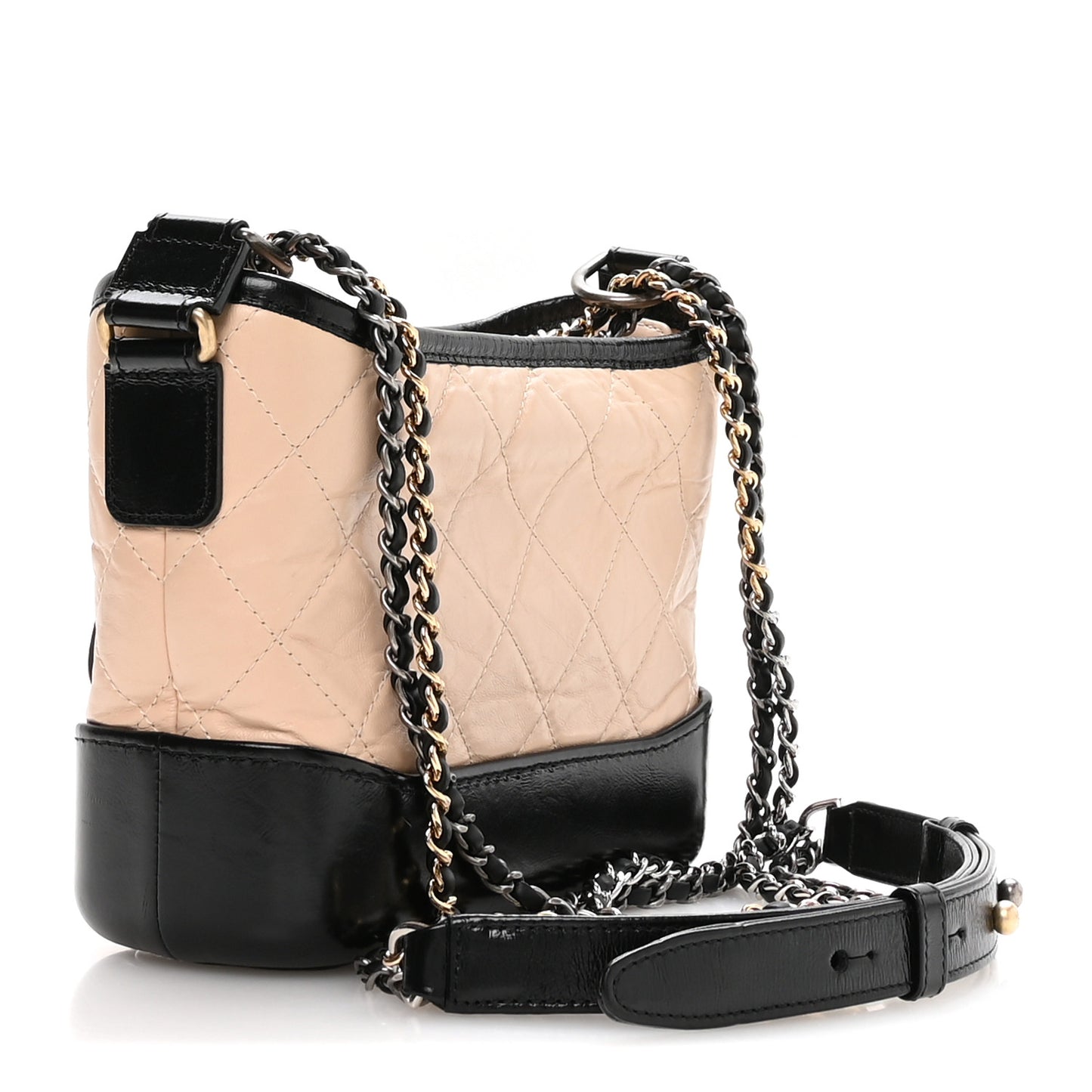Aged Calfskin Quilted Small Gabrielle Hobo Beige Black