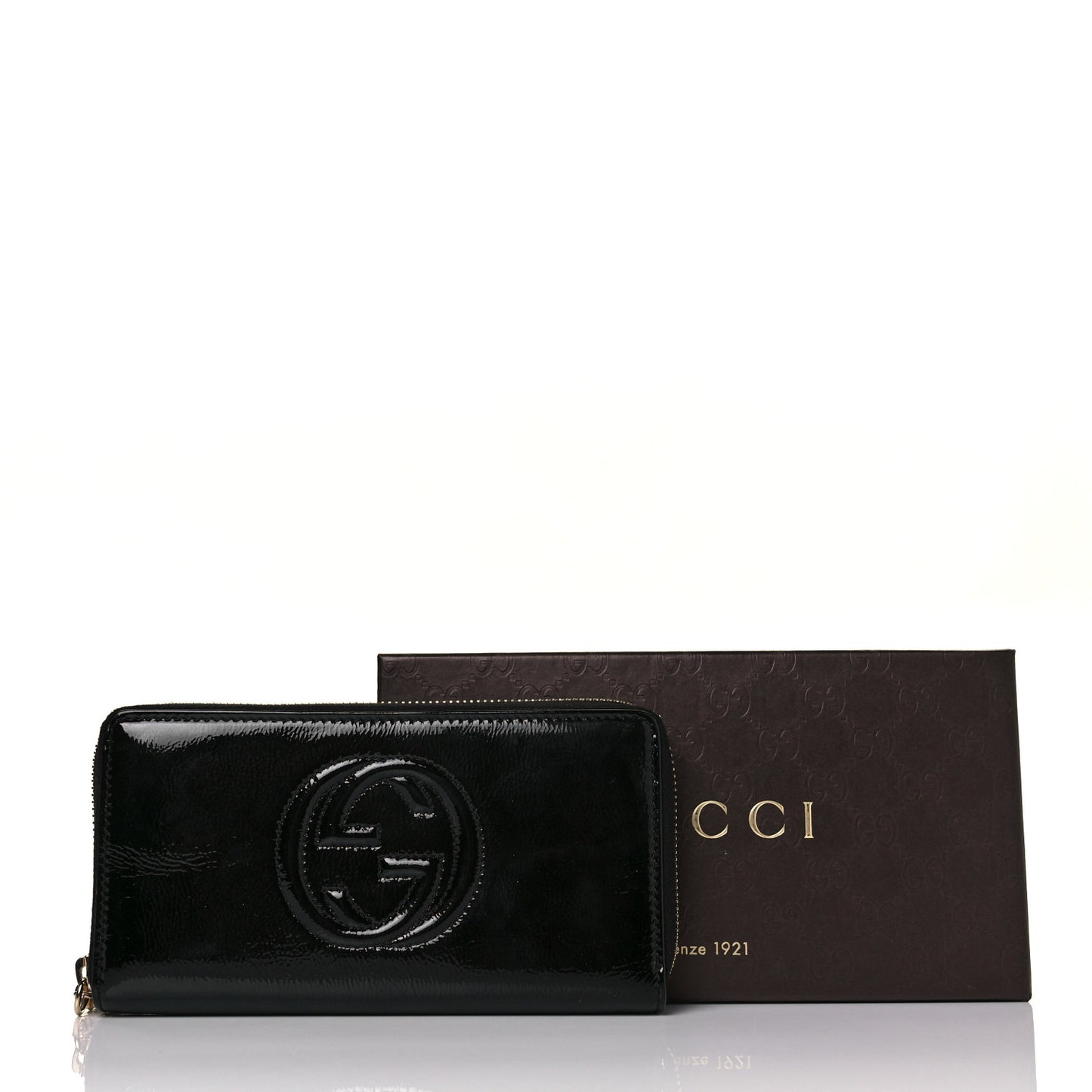 Patent Calfskin Soho Zip Around Wallet Black