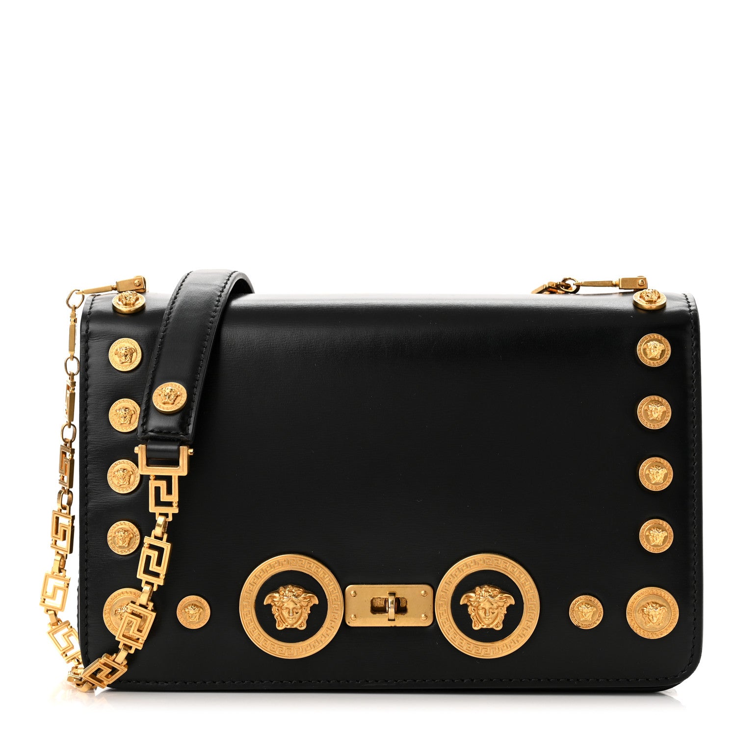 Versace Calfskin Medallion Tribute Chain Shoulder Bag Black 1 of 8