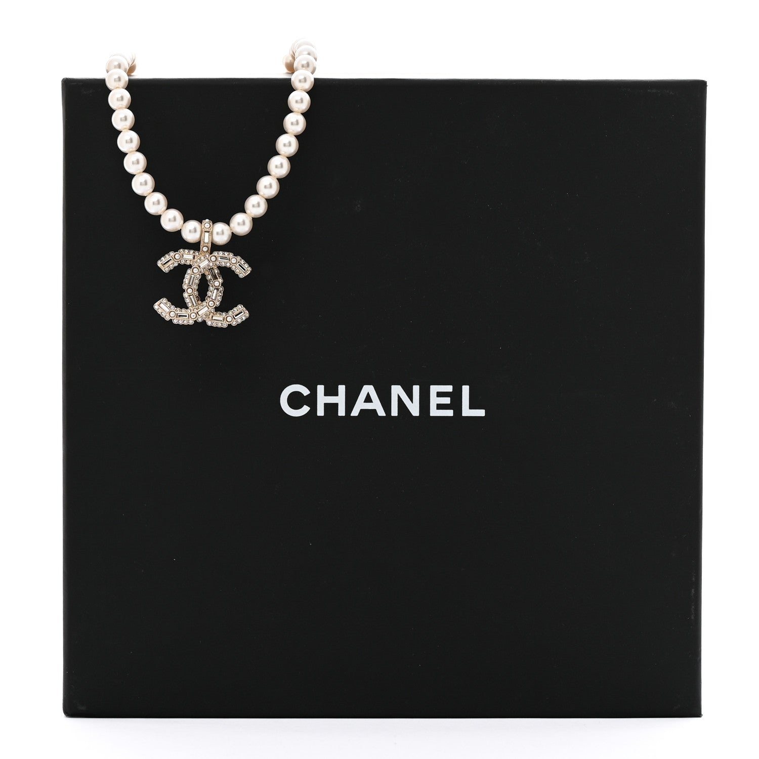 Chanel Pearl Crystal Baguette CC Short Necklace Gold 6 of 6