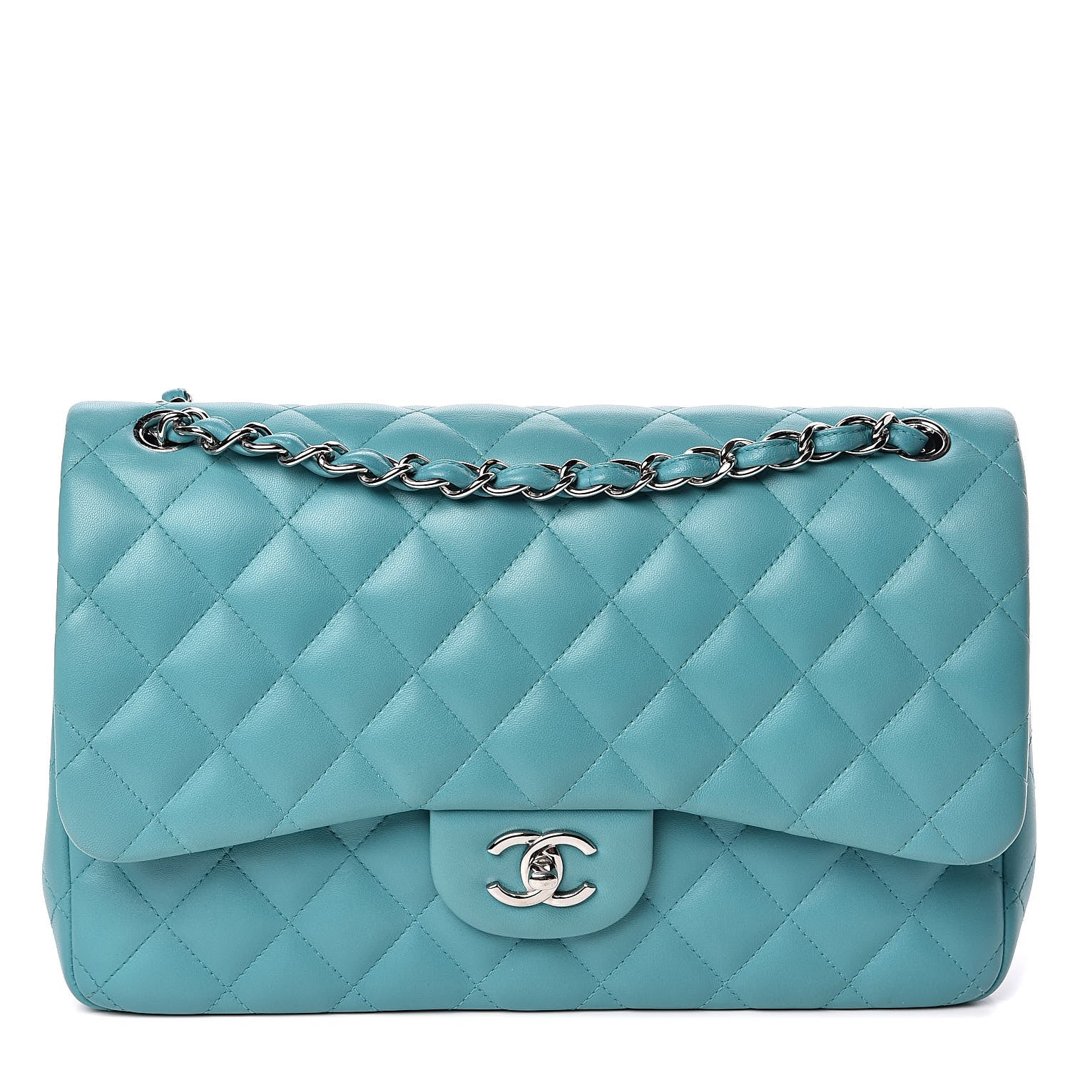 Chanel Lambskin Quilted Jumbo Double Flap Turquoise 1 of 16