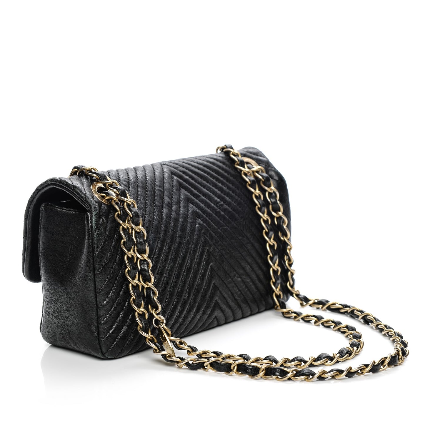 Calfskin Surpique Chevron Small Flap Black