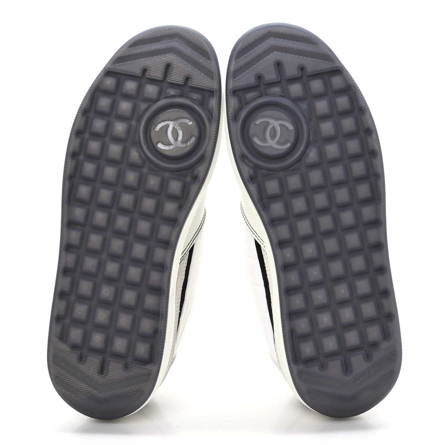 Chanel Suede Fabric Calfskin Womens CC Sneakers 38.5 White Light Gray 6 of 8