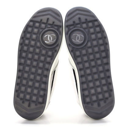 Chanel Suede Fabric Calfskin Womens CC Sneakers 38.5 White Light Gray 6 of 8
