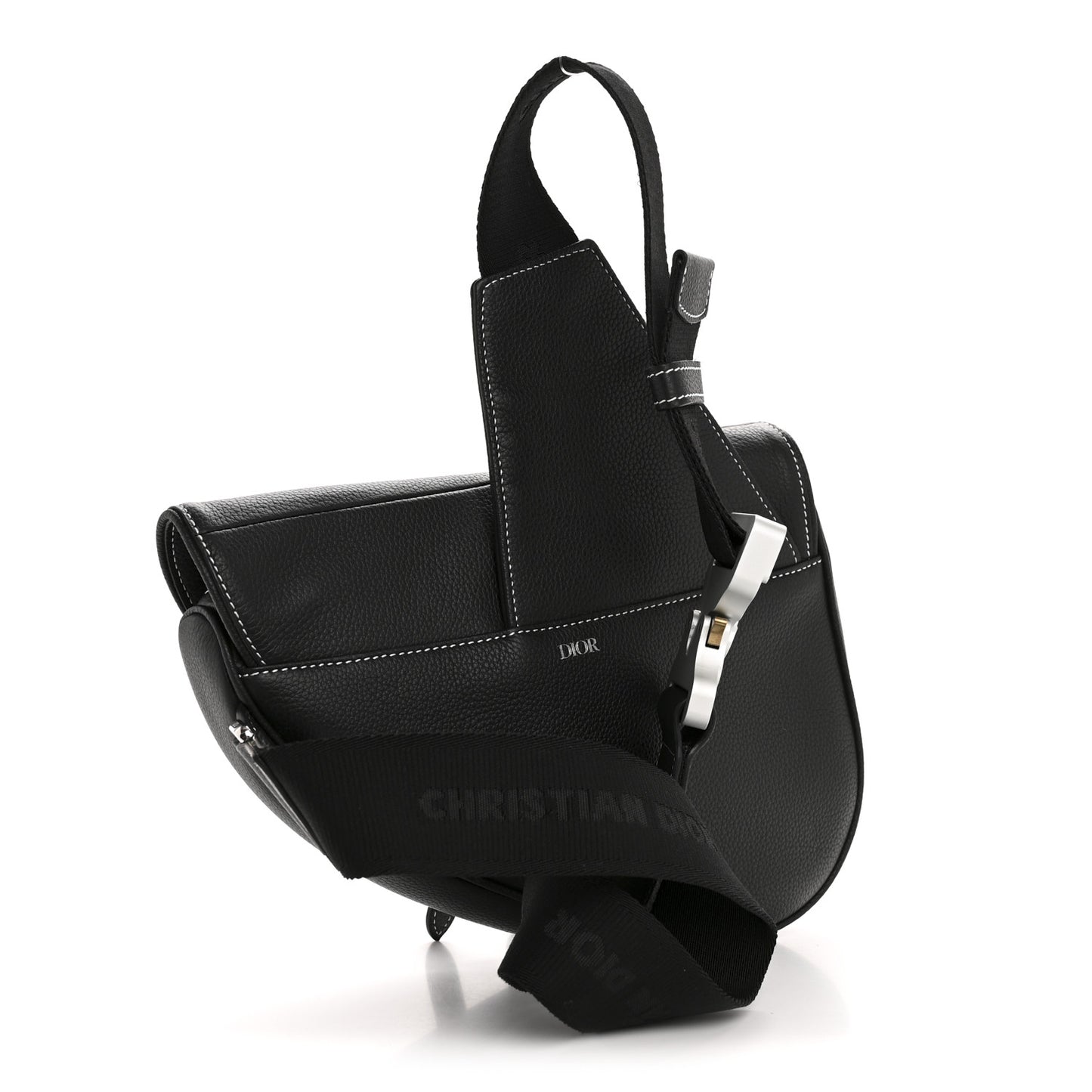 X SHAWN STUSSY Grained Calfskin Saddle Bag Black