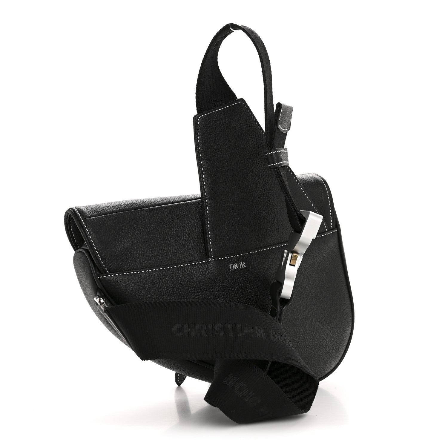 Christian Dior X SHAWN STUSSY Grained Calfskin Saddle Bag Black 3 of 12