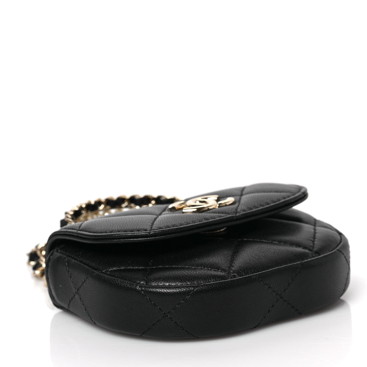Chanel Lambskin Quilted Pearl Top Handle Clutch With Chain Black 4 of 11