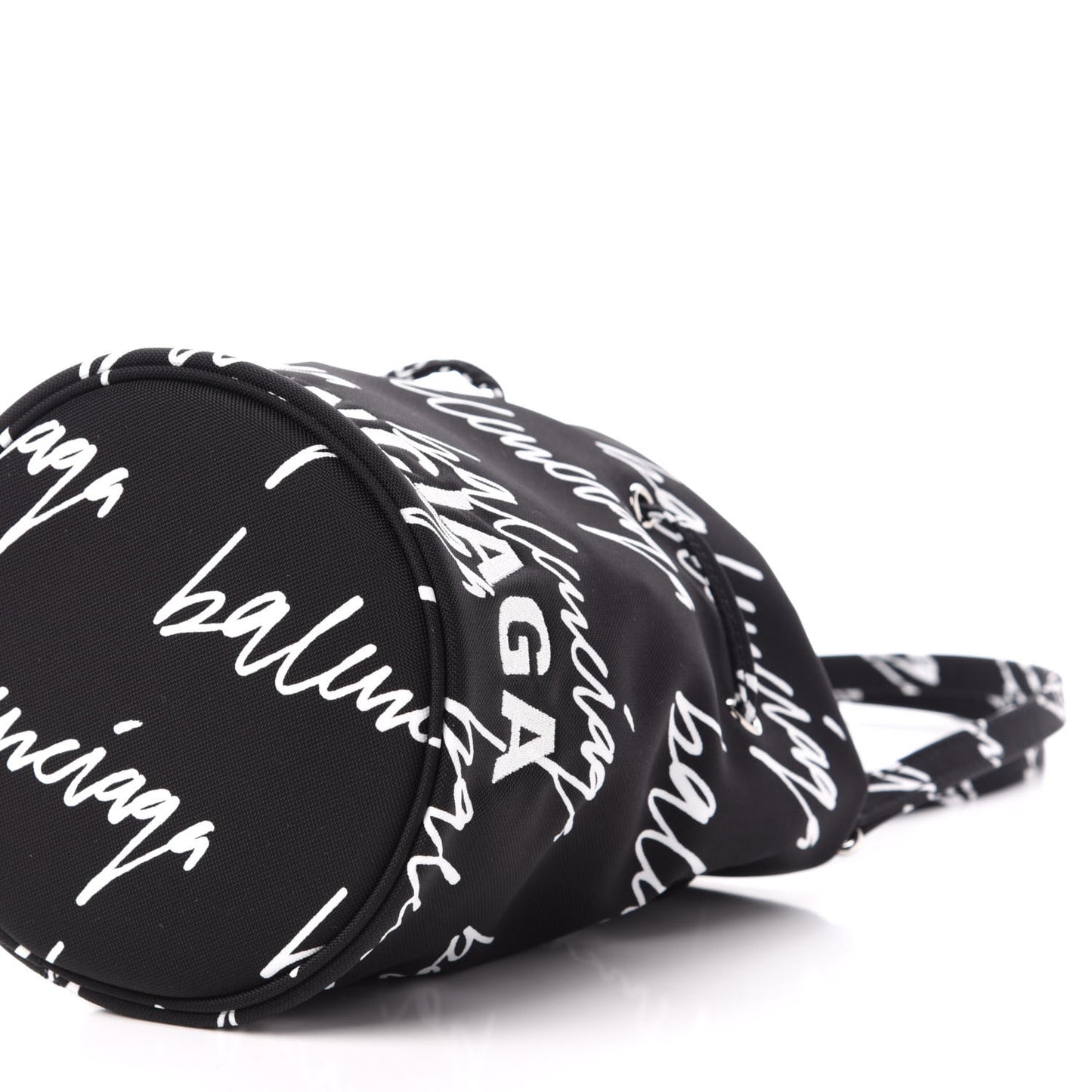 Recycled Sport Nylon Scribble Logo Embroidered Wheel Drawstring Bucket Bag XS Black White