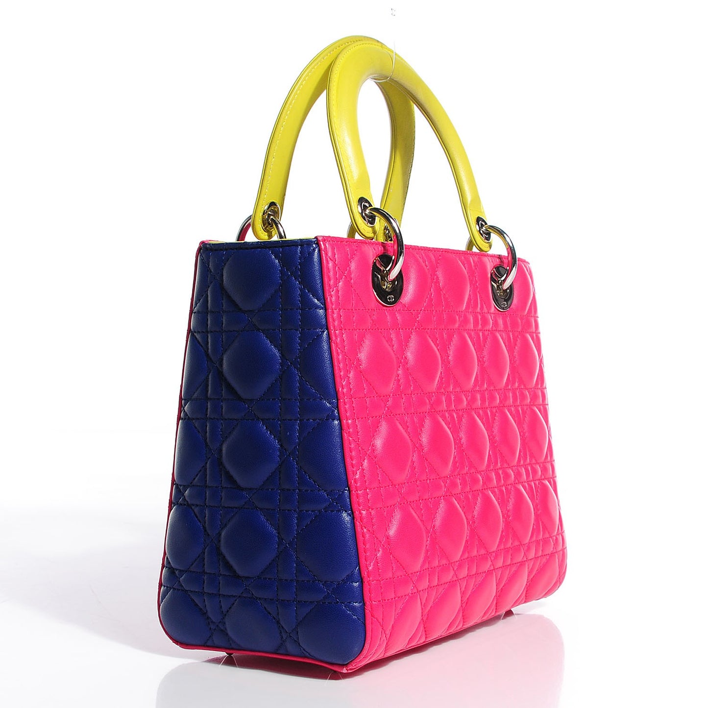 Lambskin Cannage Medium Tri-Color Lady Dior Pink Blue Yellow
