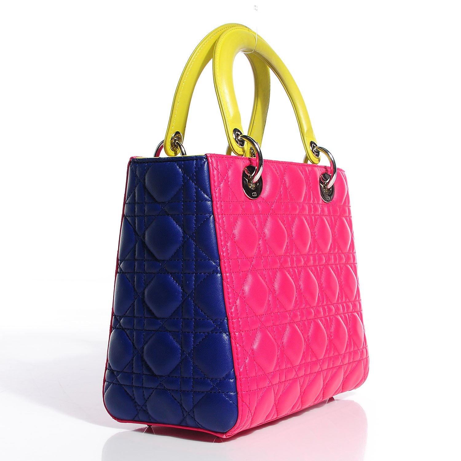 Christian Dior Lambskin Cannage Medium Tri-Color Lady Dior Pink Blue Yellow 3 of 9