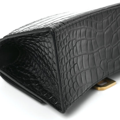 Balenciaga Shiny Calfskin Crocodile Embossed Small Hourglass Top Handle Bag Black 11 of 13